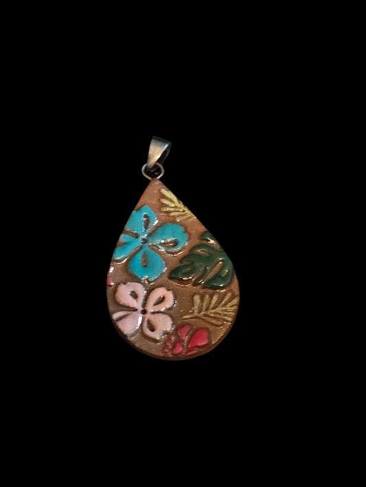 Multicolor Hand Painted Floral Pendant - P7