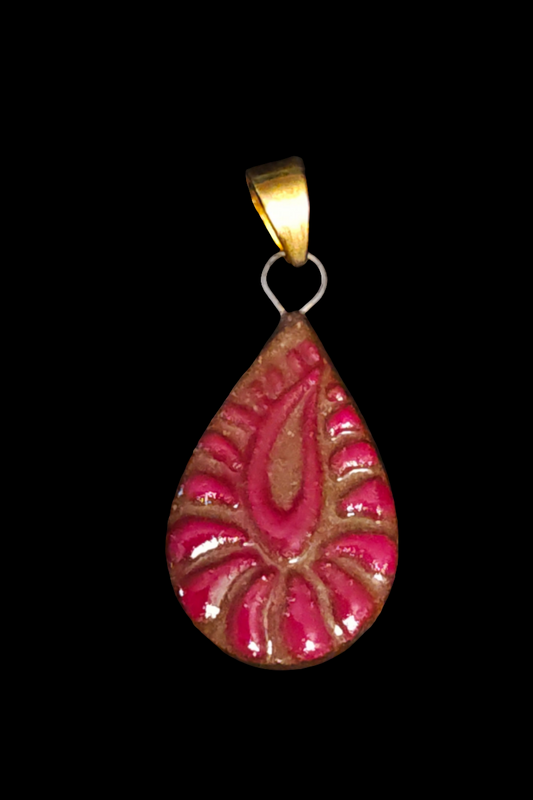 Red Hand Painted Pendant Paisley - P5