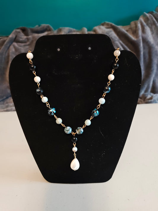 Agate and Painted Bead Necklace - 43