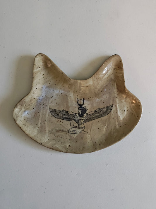Cat Head Trinket Dish with Egyptian Woman