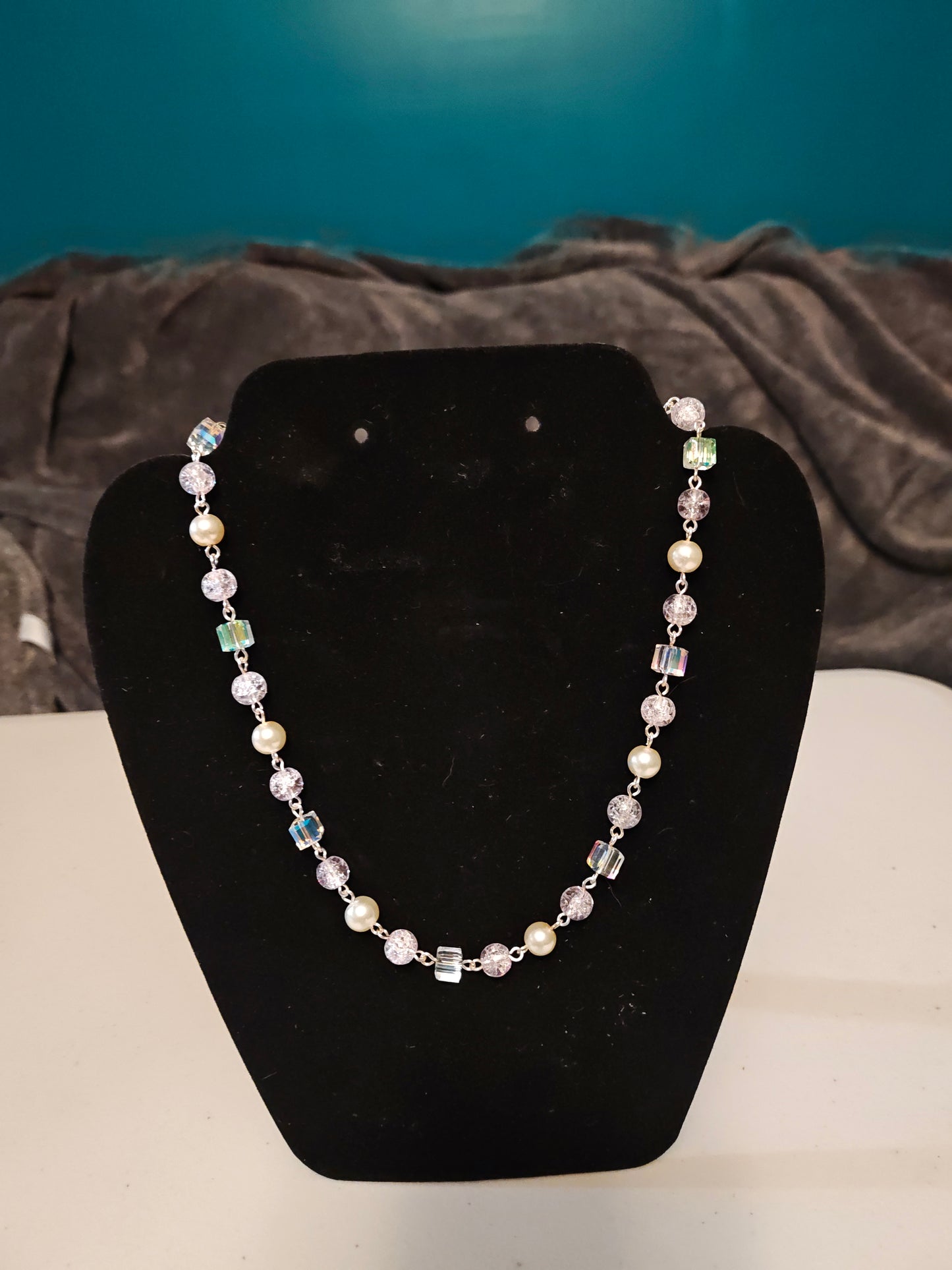 Pink crystal and Pearl Imitation Necklace - C6