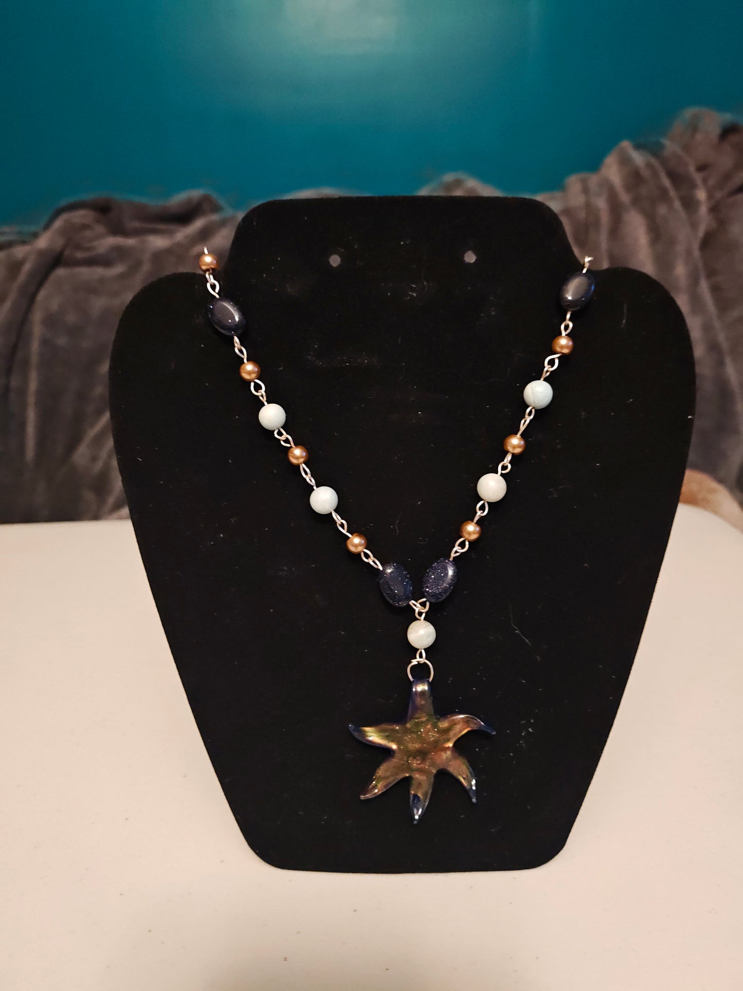 Agate and Sandstone Necklace with Glass Pendant - 61