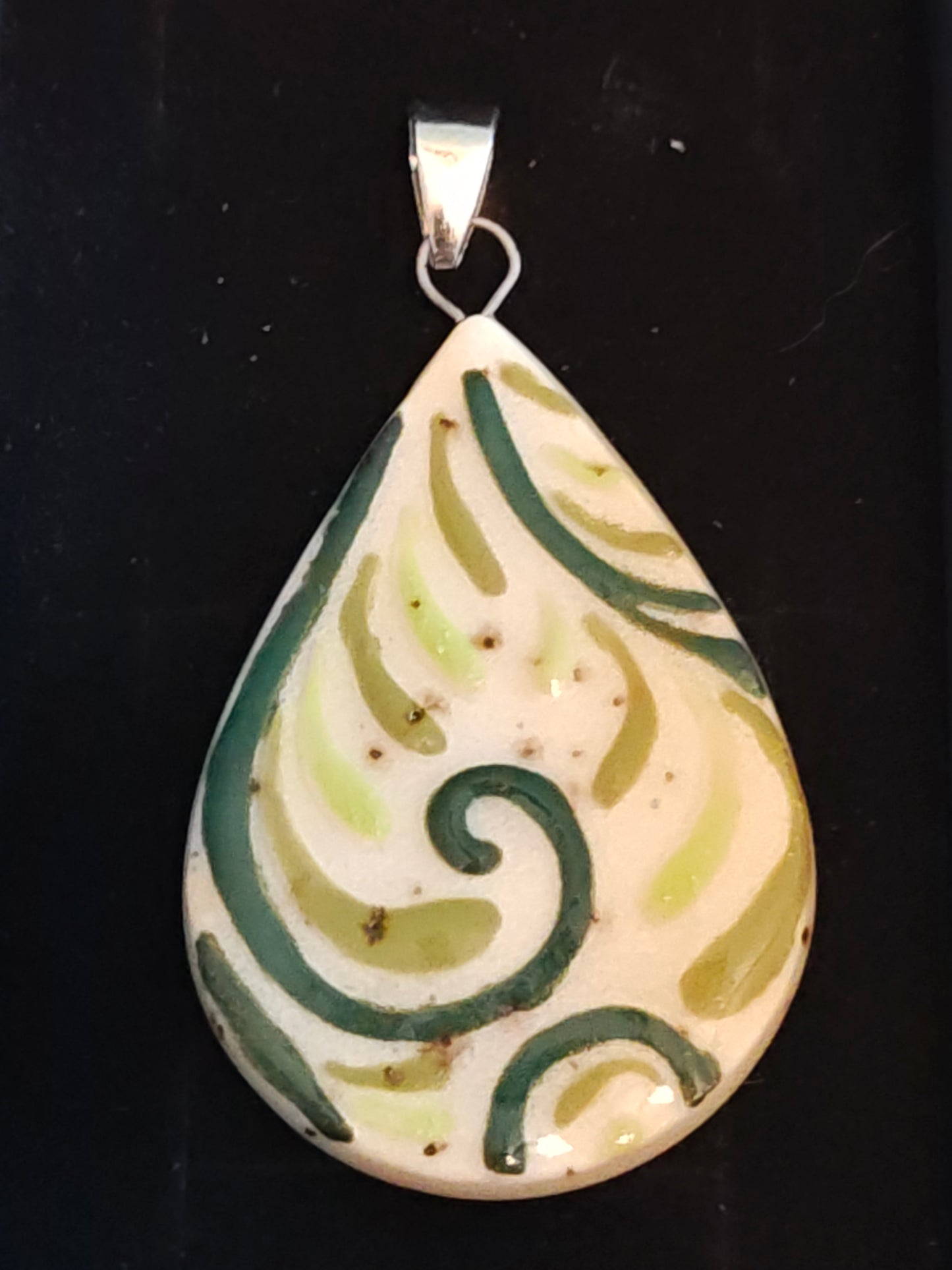 Green Hand Painted Pendant - P14