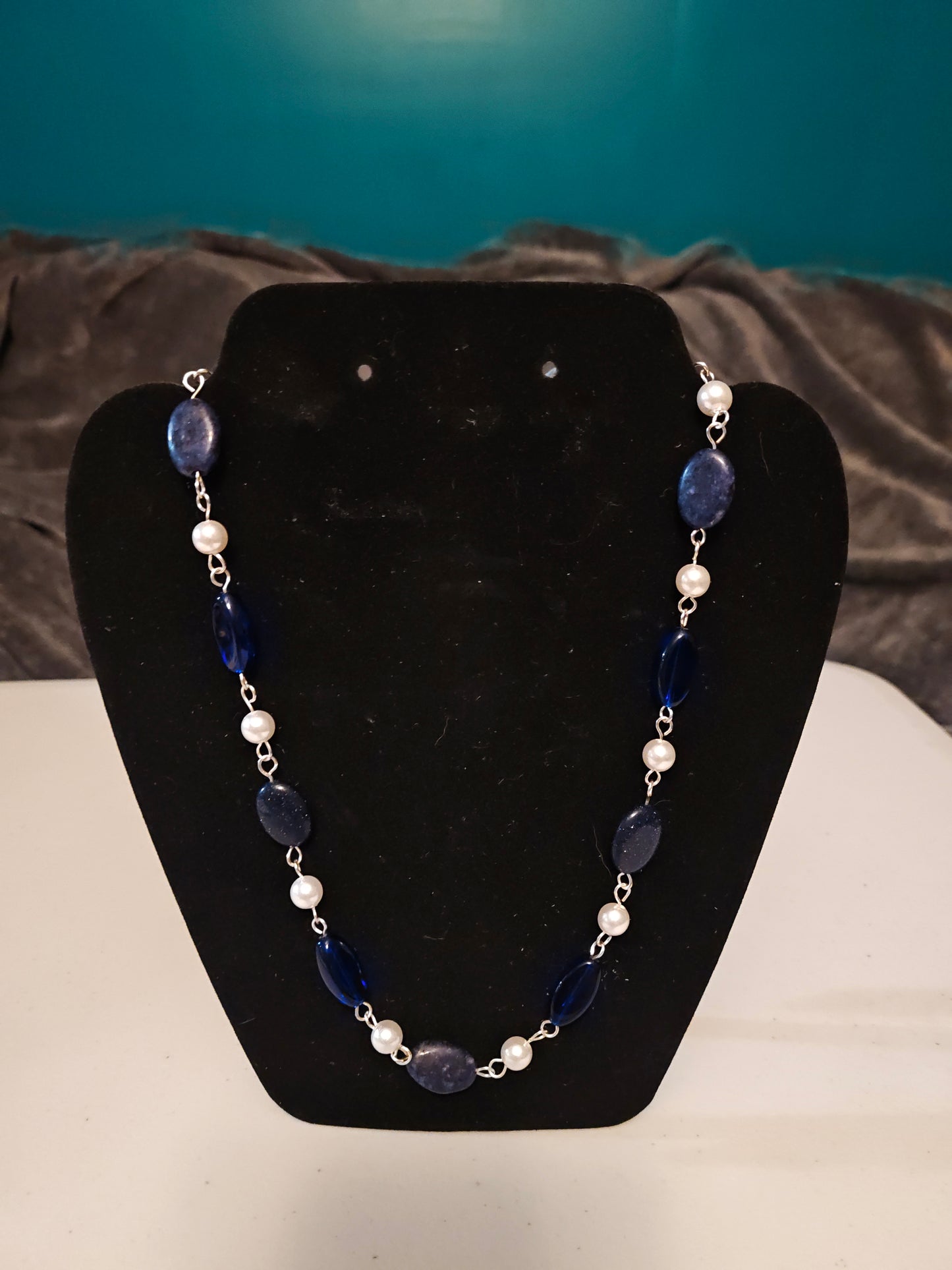 Blue Glass and Sandstone Necklace - 10