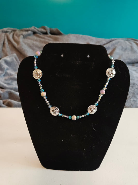 Crystal and Fleur de Lis Necklace - 21