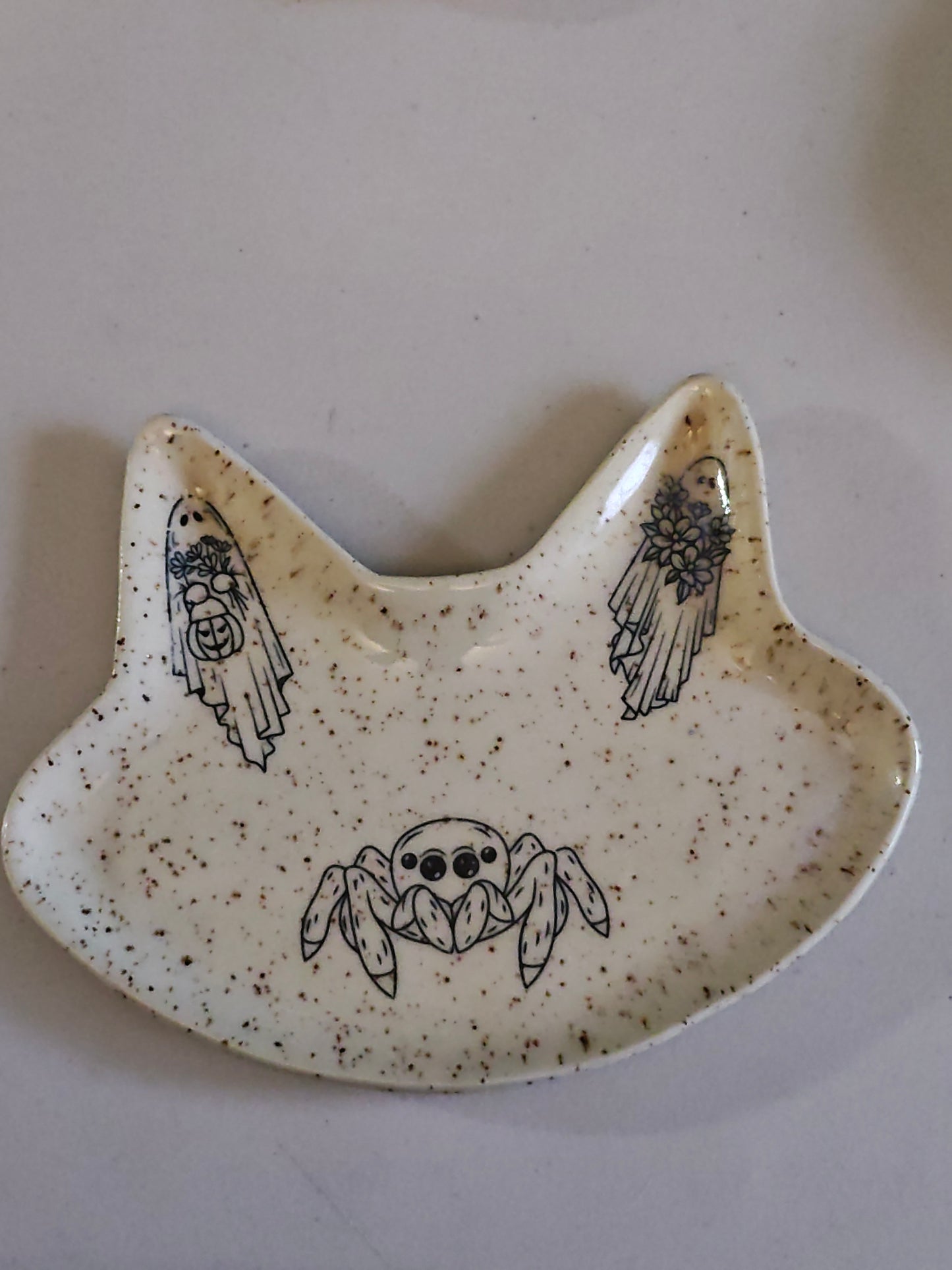 Spider and Ghost Cat head Trinket Dish