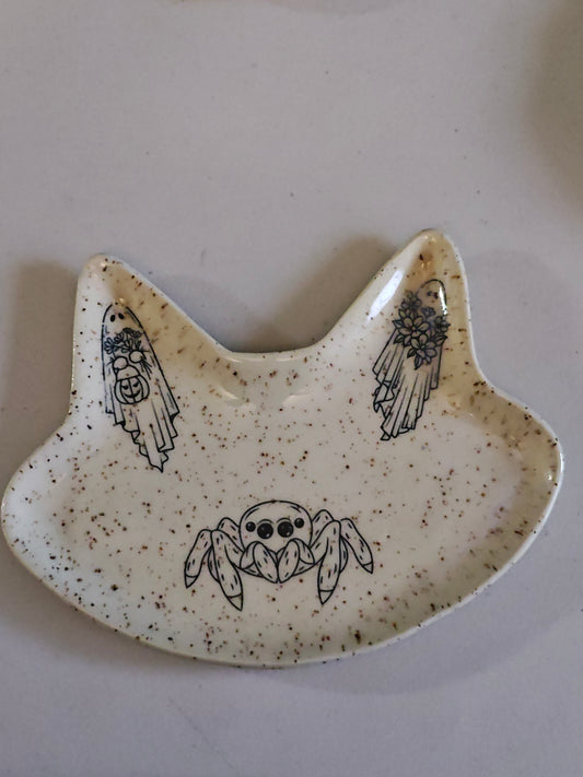 Spider and Ghost Cat head Trinket Dish