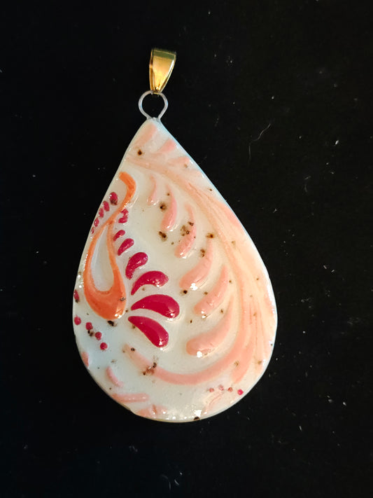 Red and Orange Paisley with Pink Scrollwork Pendant - P54
