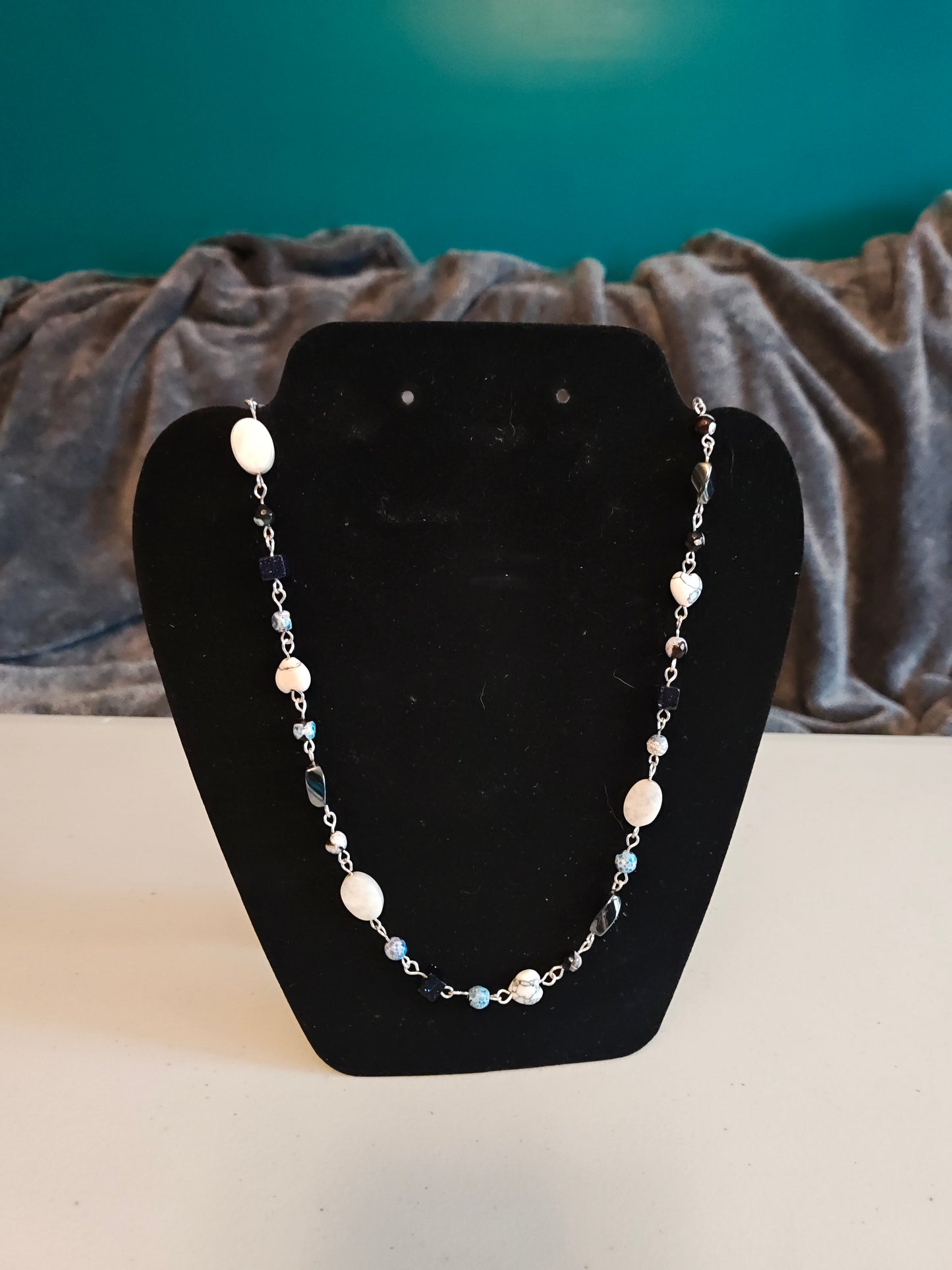 Agate, Hematite, and Howlite Necklace - 37