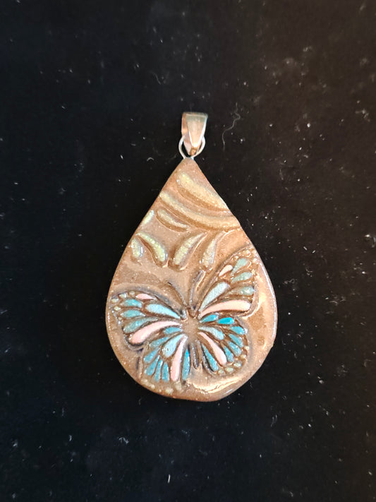 Pink and Blue Butterfly Pendant - P64