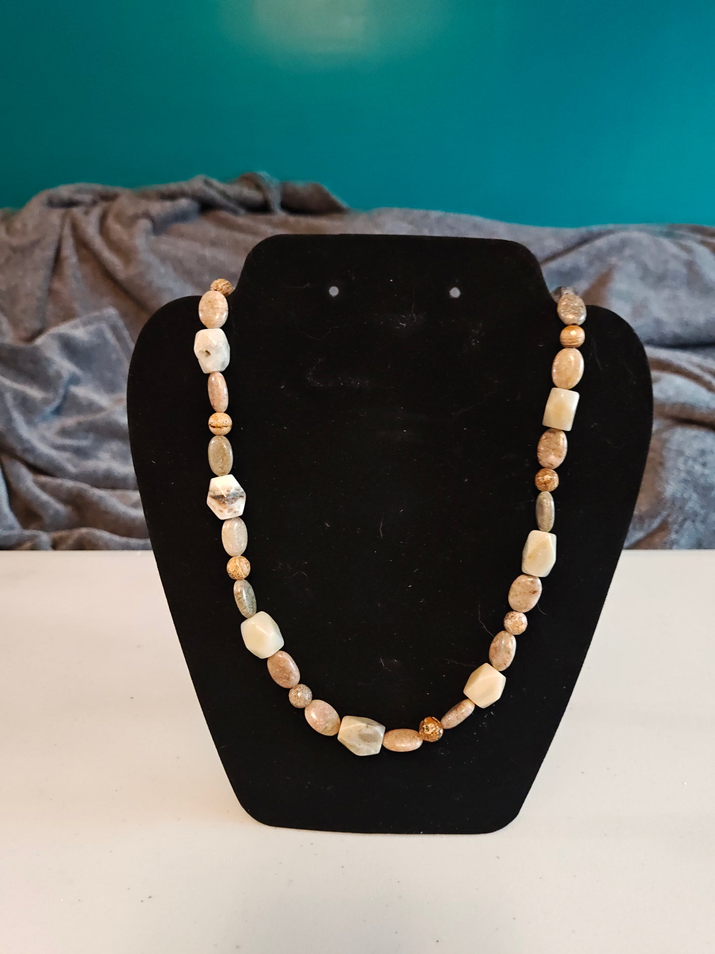 Amazonite and Jasper Stone Bead Necklace - 15