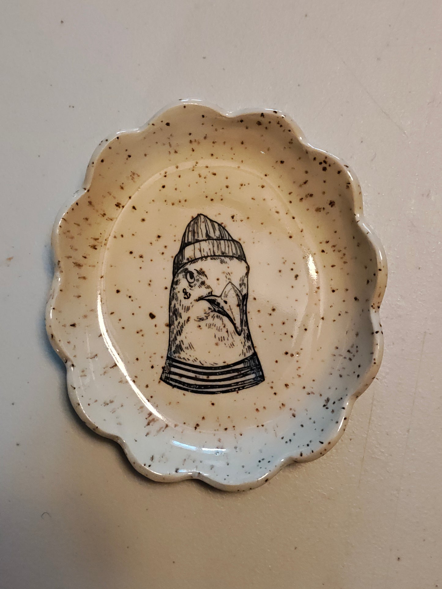 Tattooed Bird with Hat Trinket Dish