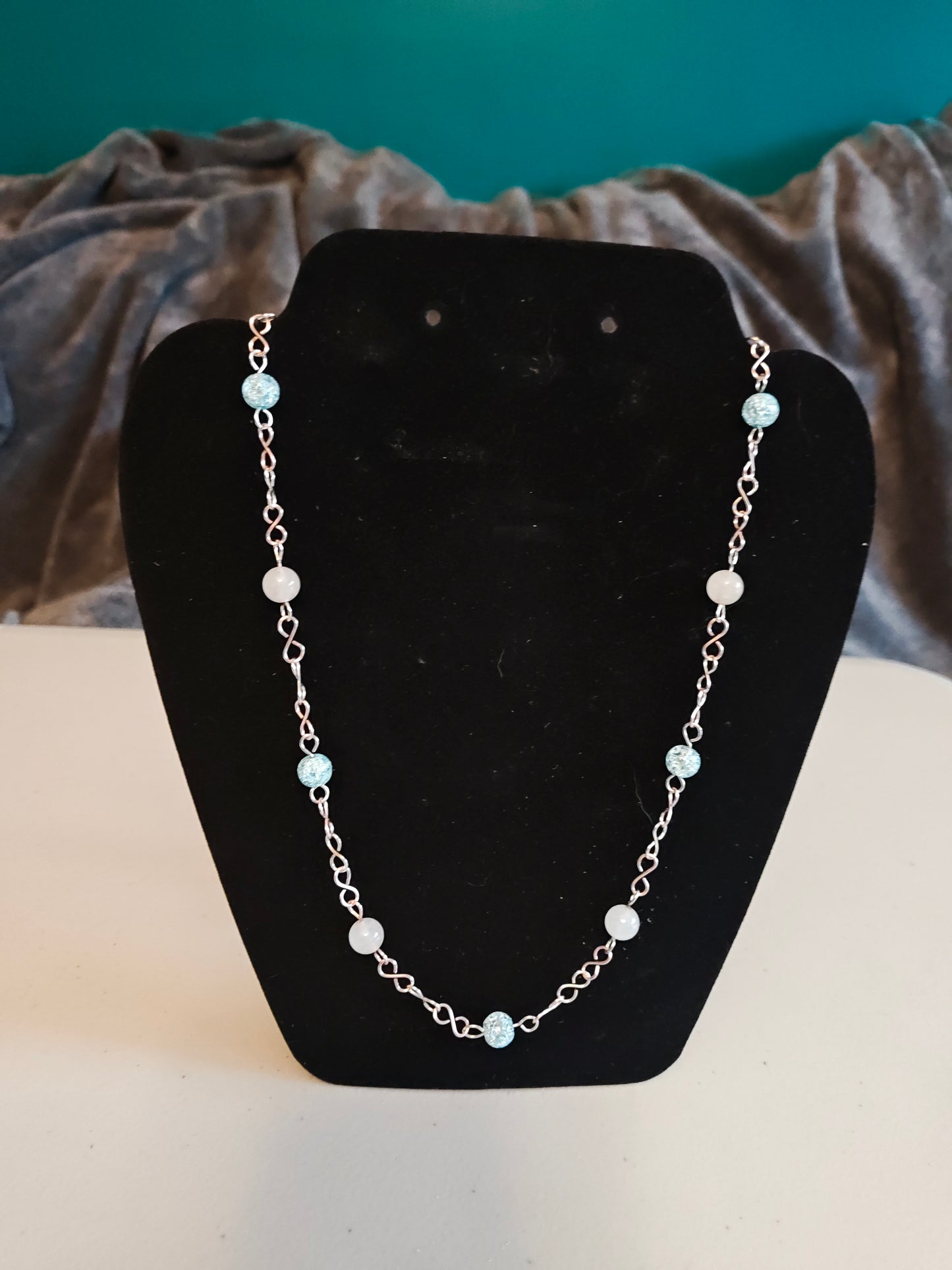 Pink Quartz and Blue Glass Necklace - C28