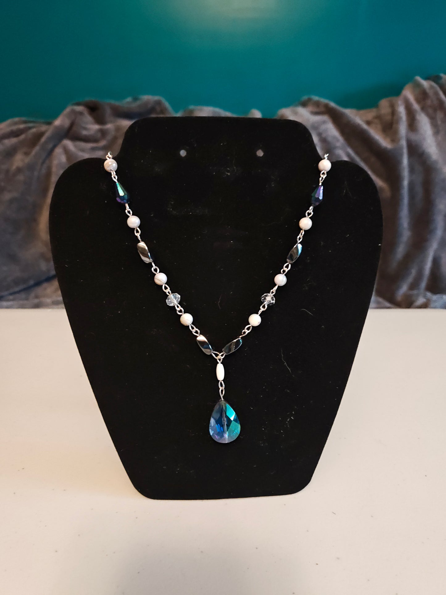 Crystal, Hematite, and Shell Necklace 50