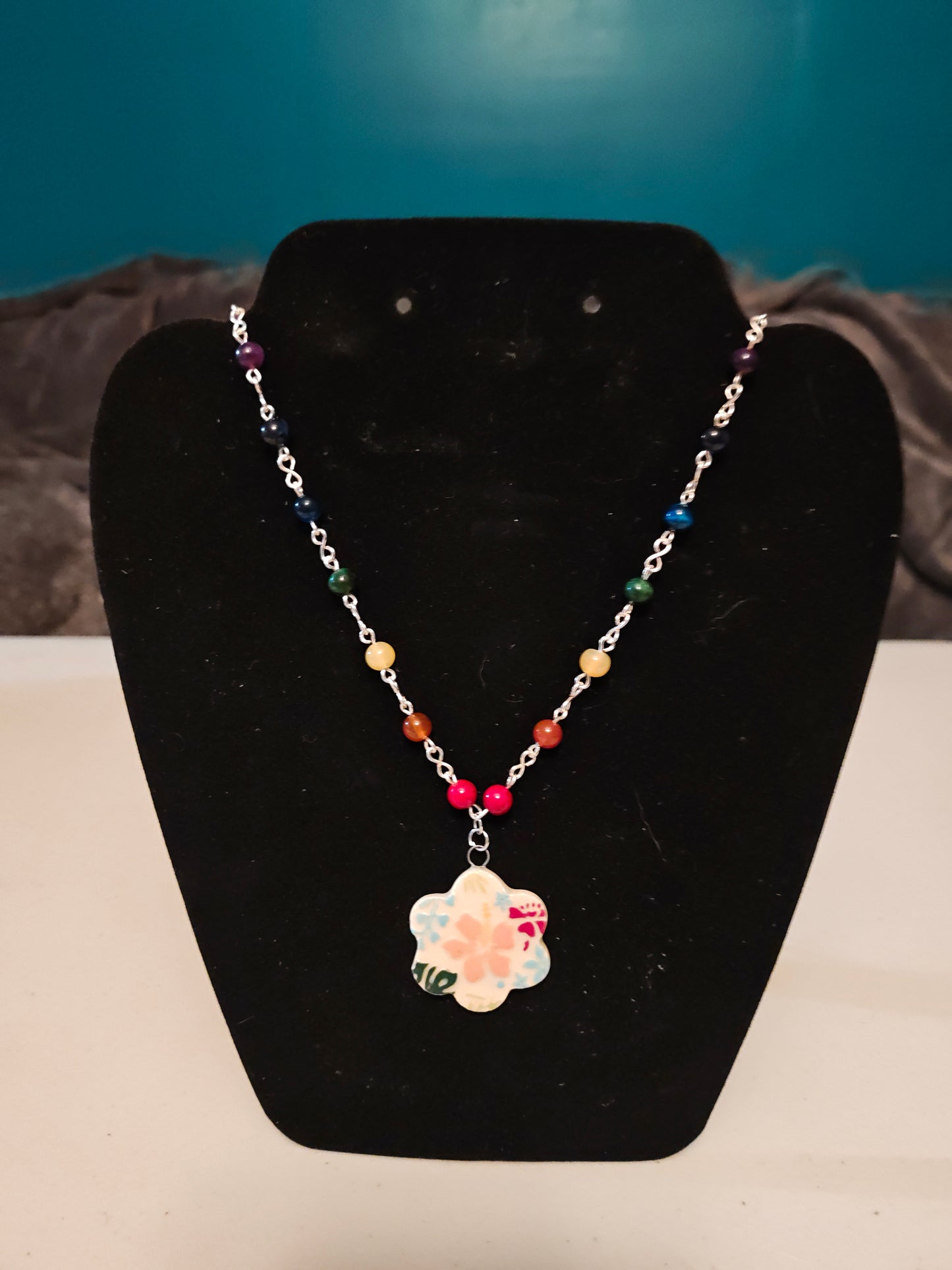 Rainbow necklace with Hand Painted Pendant - 23