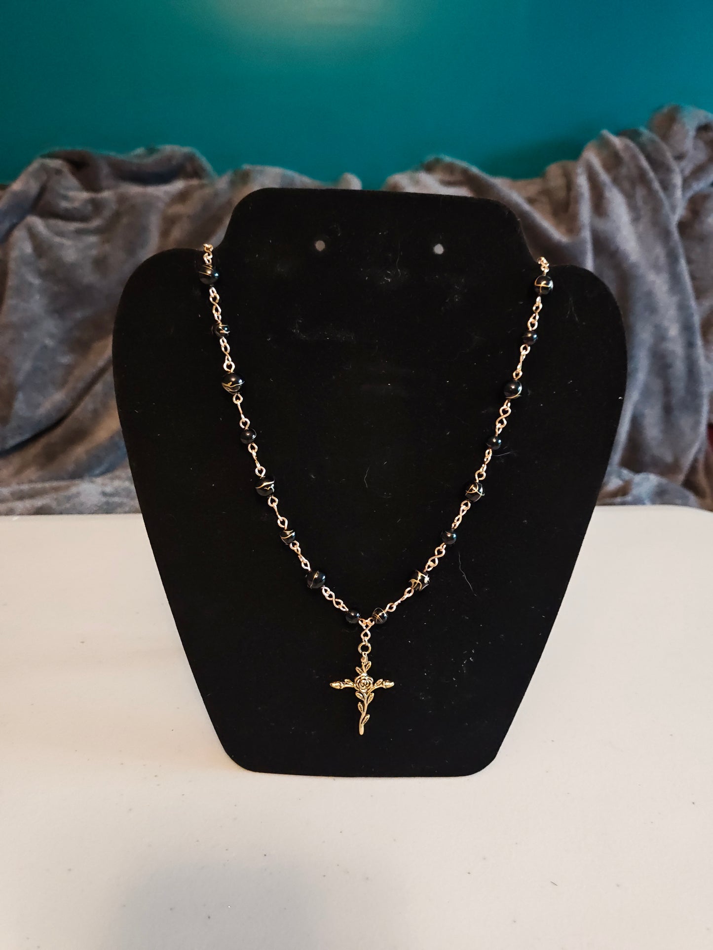 Black and Gold Cross Necklace - 46