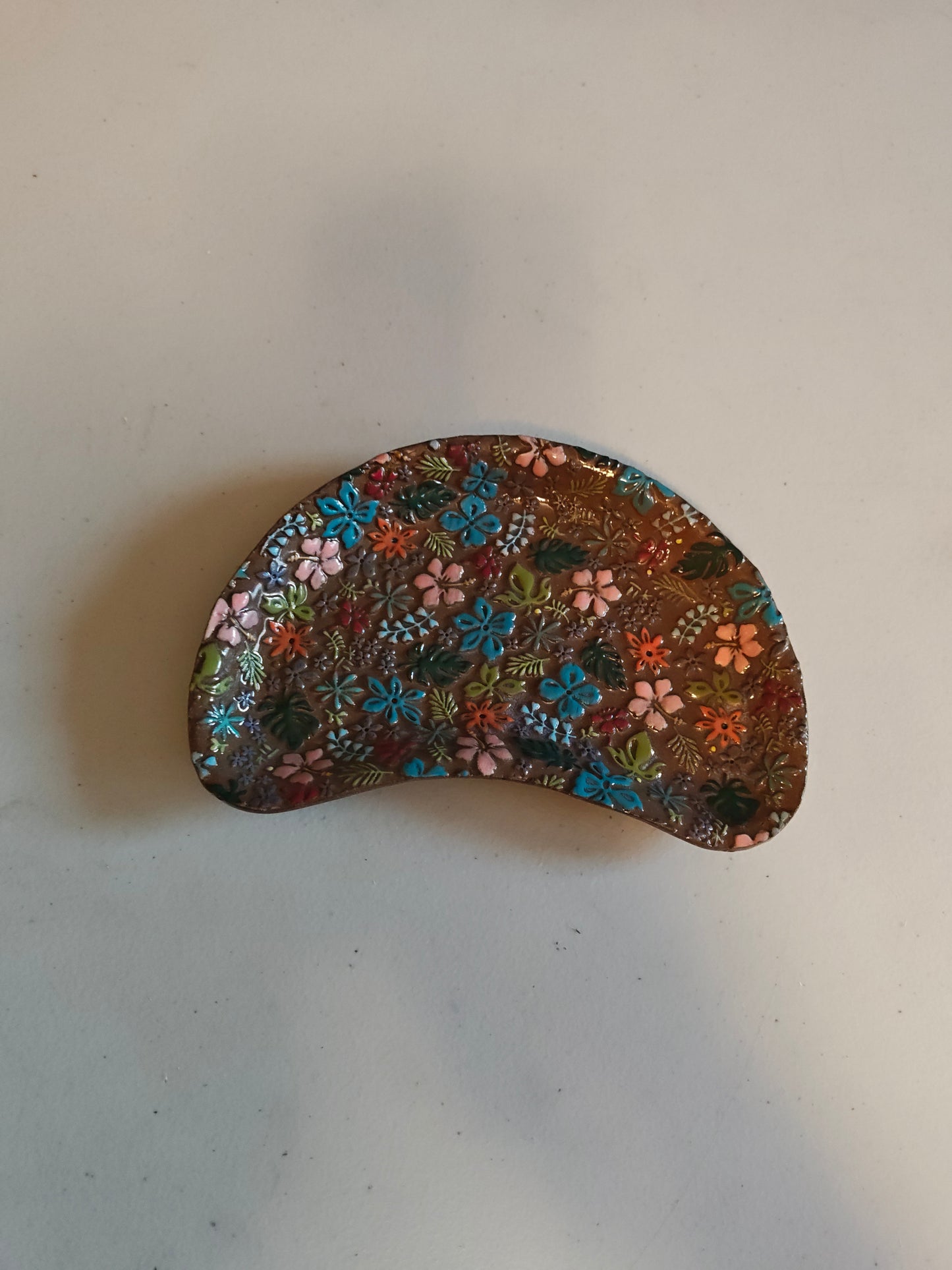 Bean Shaped Hand Painted Floral Trinket Dish