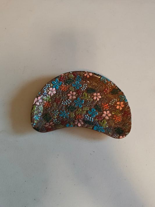 Bean Shaped Hand Painted Floral Trinket Dish