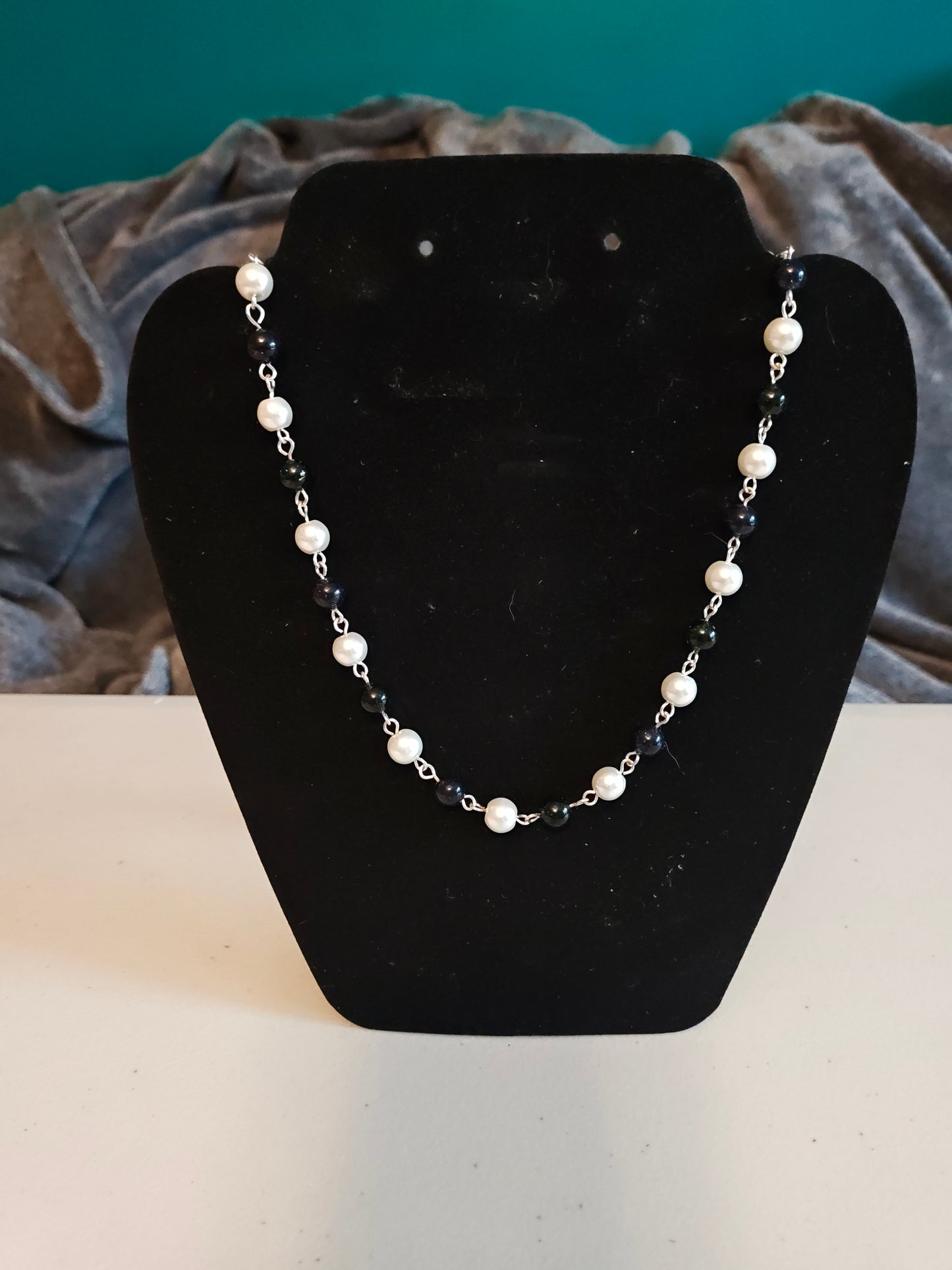 Glass Pearl with Blue and Green Sandstone Necklace - 31