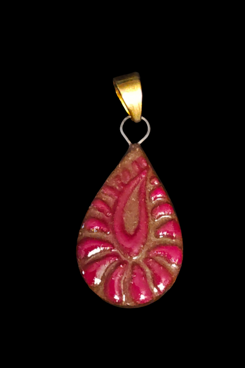 Red Hand Painted Pendant Paisley - P5