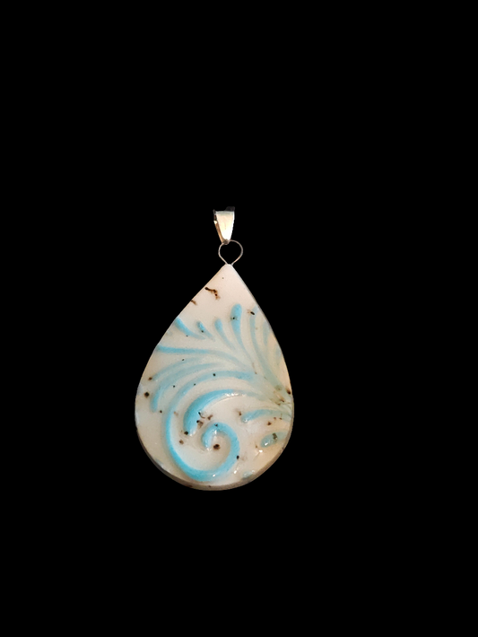 Hand Painted Turquoise Scroll Pendant - P6