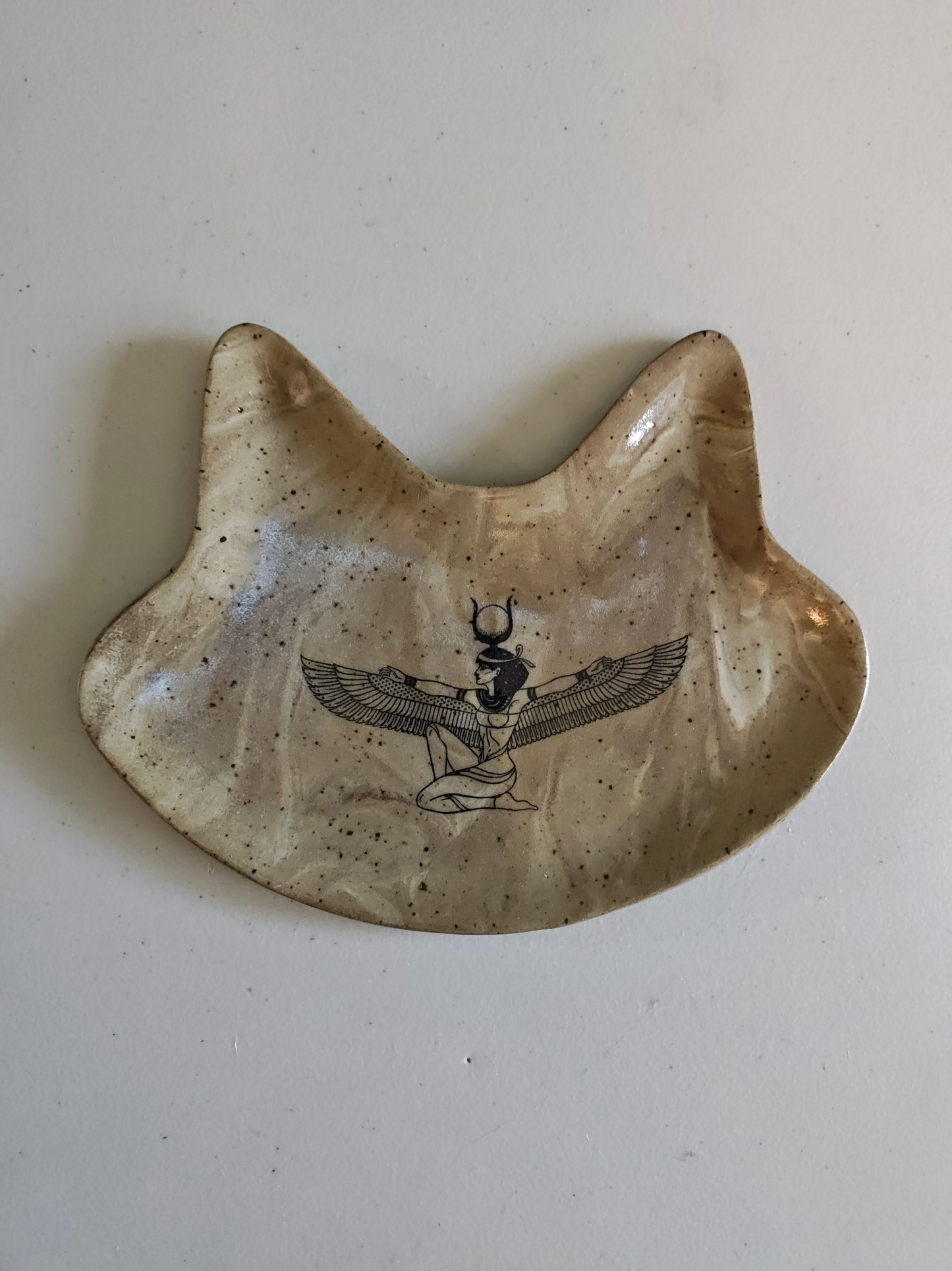 Cat Head Trinket Dish with Egyptian Woman