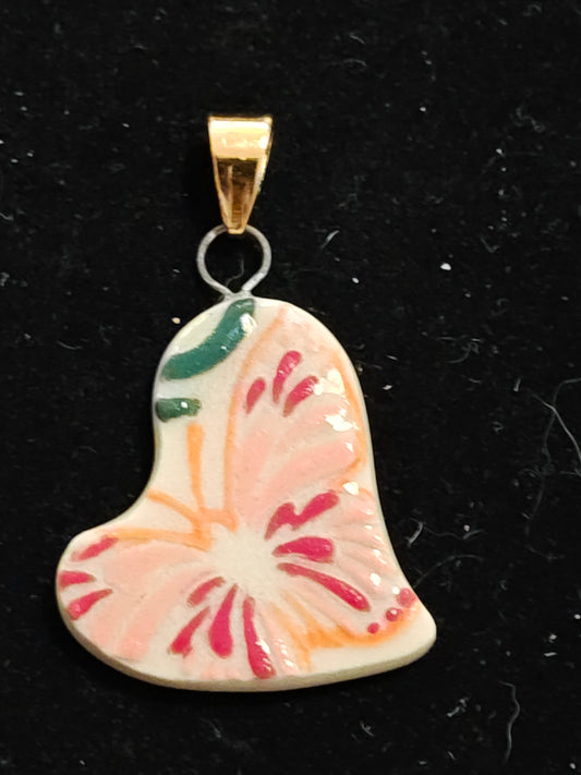 Heart Shaped Pendant with Butterfly Pattern - P83