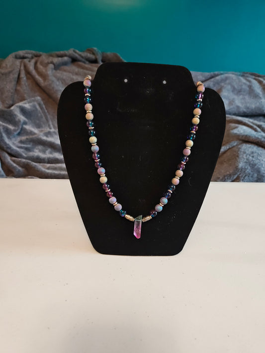 Purple Necklace with Crystal Pendant - 13