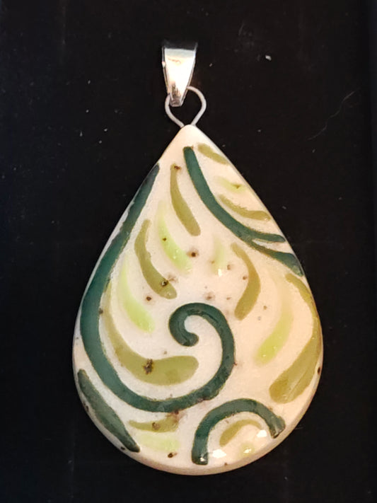 Green Hand Painted Pendant - P14