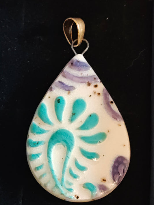 Green and Purple Paisley Pendant - P24