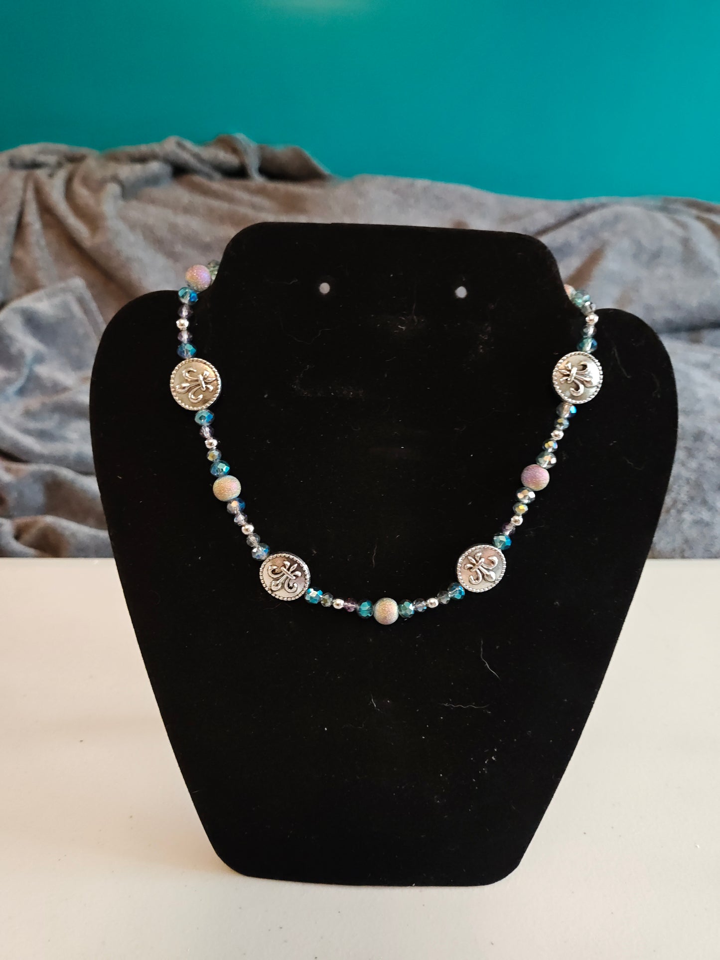 Crystal and Fleur de Lis Necklace - 21