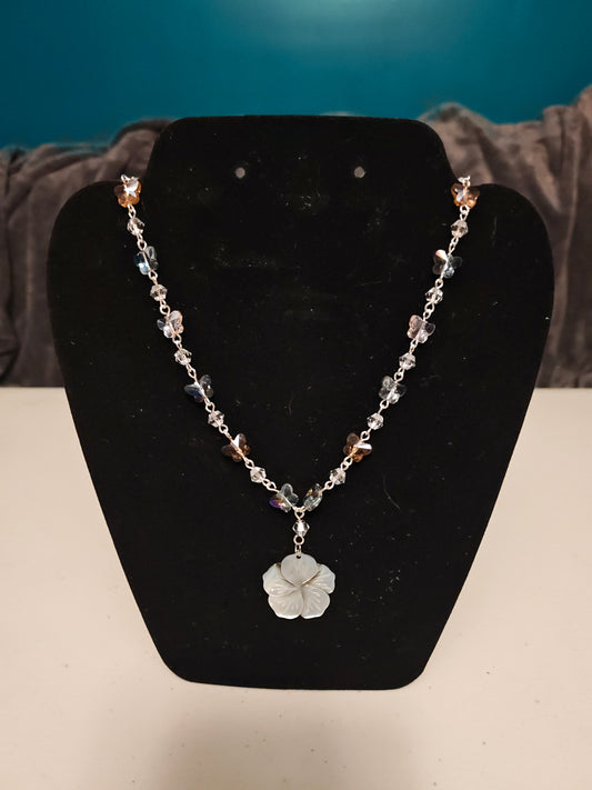 Butterfly Crystal Necklace with Flower Pendant - 62