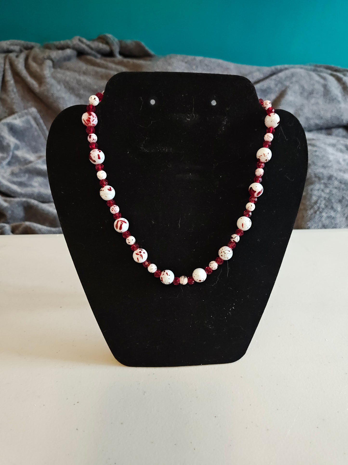 Red Bead and Crystal Necklace - S27