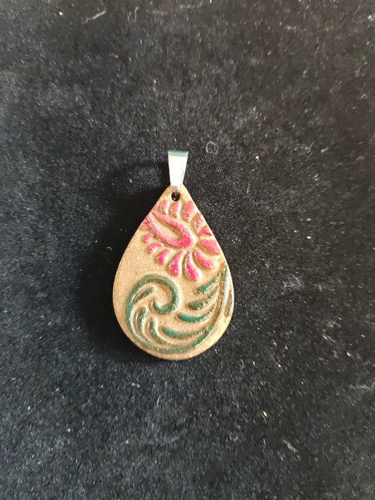 Red Paisley and Green Scrollwork Pendant - P30