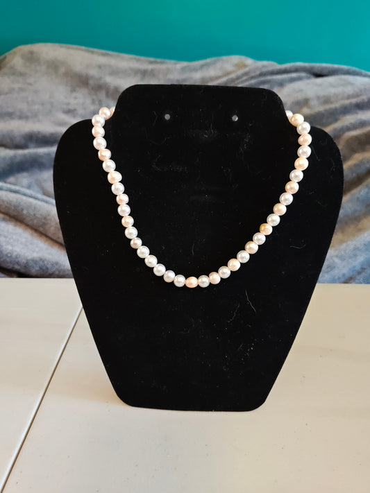 Pink and White Freshwater and Glass Pearl Necklace - 36