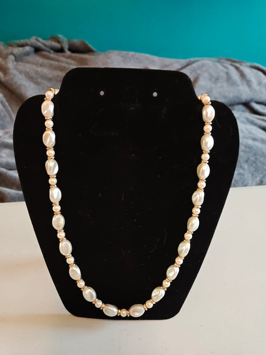Hematite and Imitation Pearl Necklace