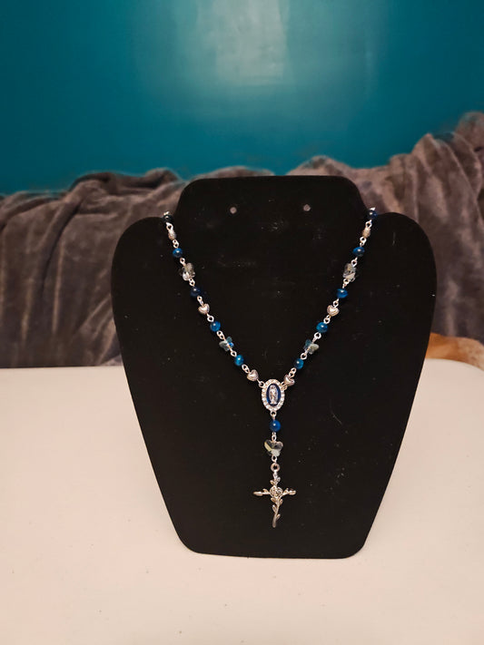 Blue Tigereye Necklace with Cross Pendant - 60