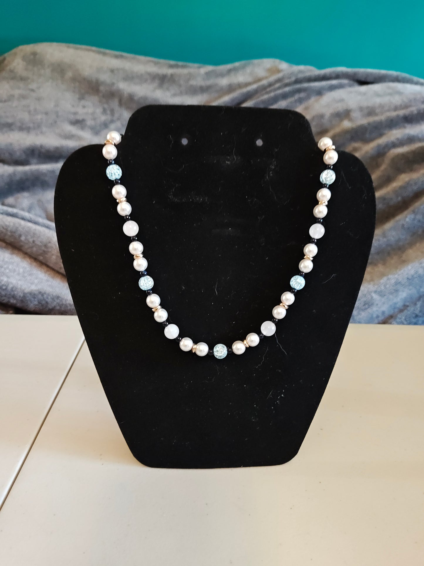 Pink Quartz and Glass Bead Necklace - 37