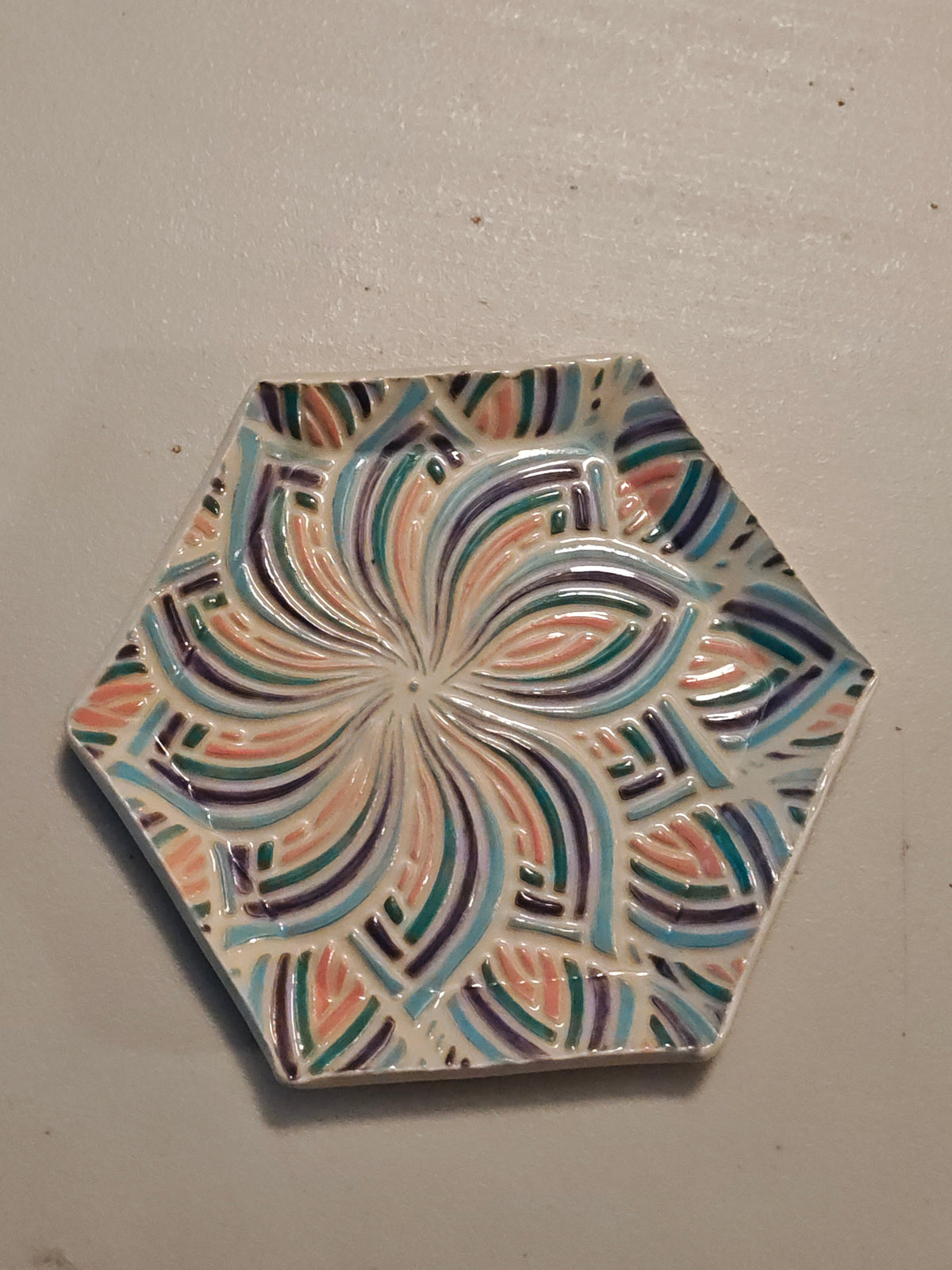Hexagonal Pastel Hand painted Trinket Dish