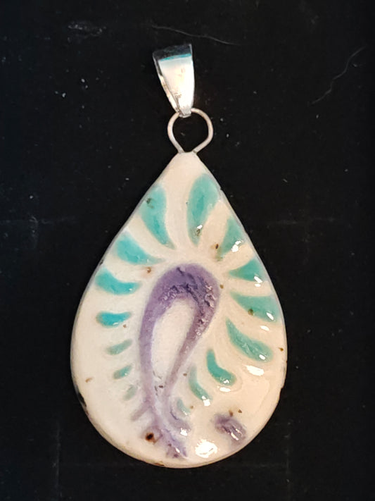 Green and Purple Paisley Pendant - P18