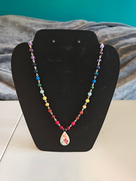 Rainbow Necklace with Hand Painted Pendant - C65