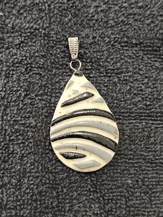Black and Grey Striped Pendant - P142