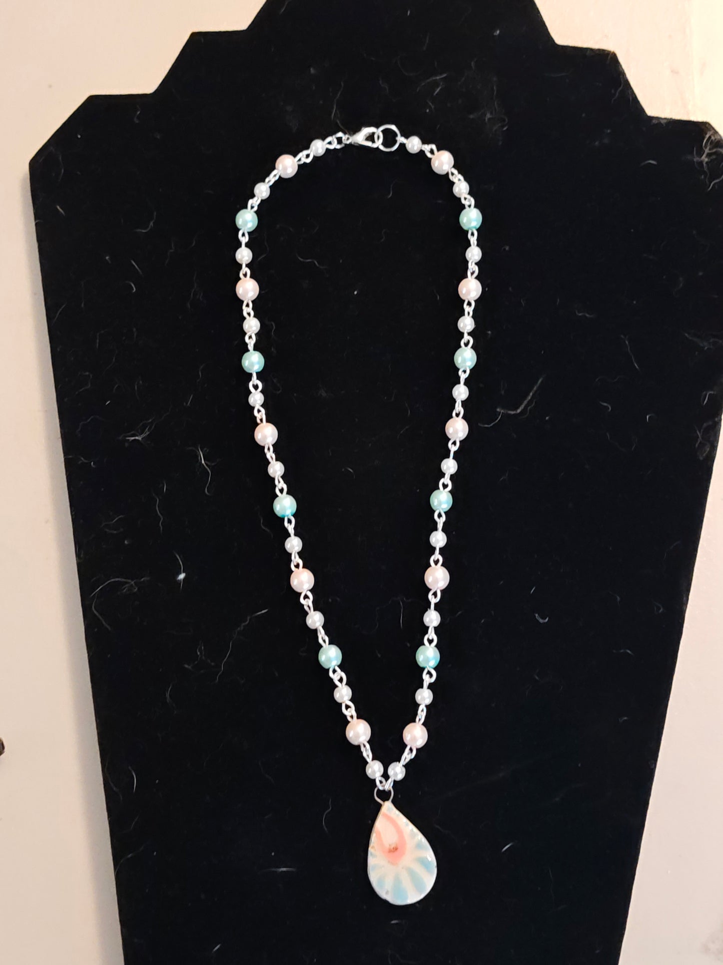 Pink and Blue Beaded Necklace C104